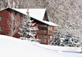 A cabin at Cedar Valley Resort in the winter