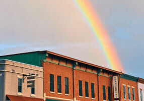 A rainbow over downtown Lanesboro, MN
